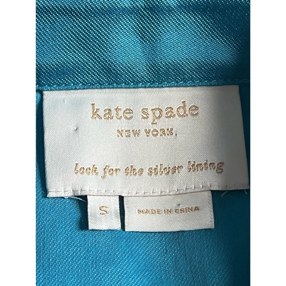 Kate Spade Bethanne Mini Shirt Dress Silk Blend Teal Blue Ruffle Pockets S FLAW